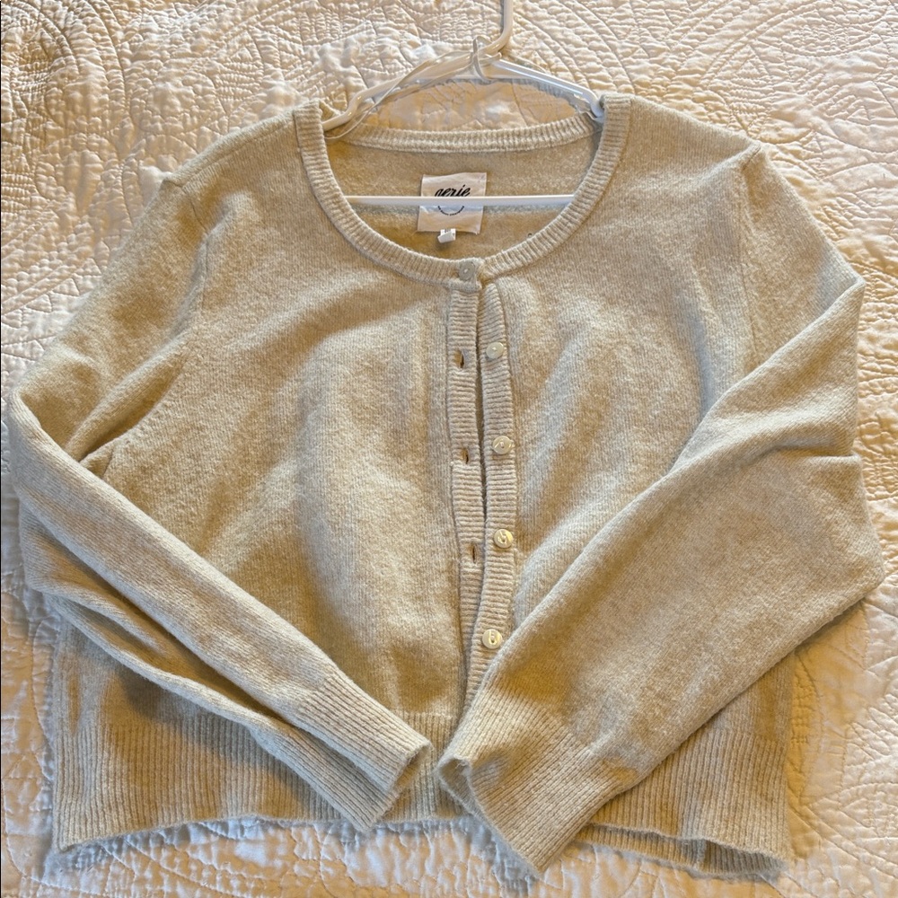 Aerie Light Beige Button-Up Cardigan